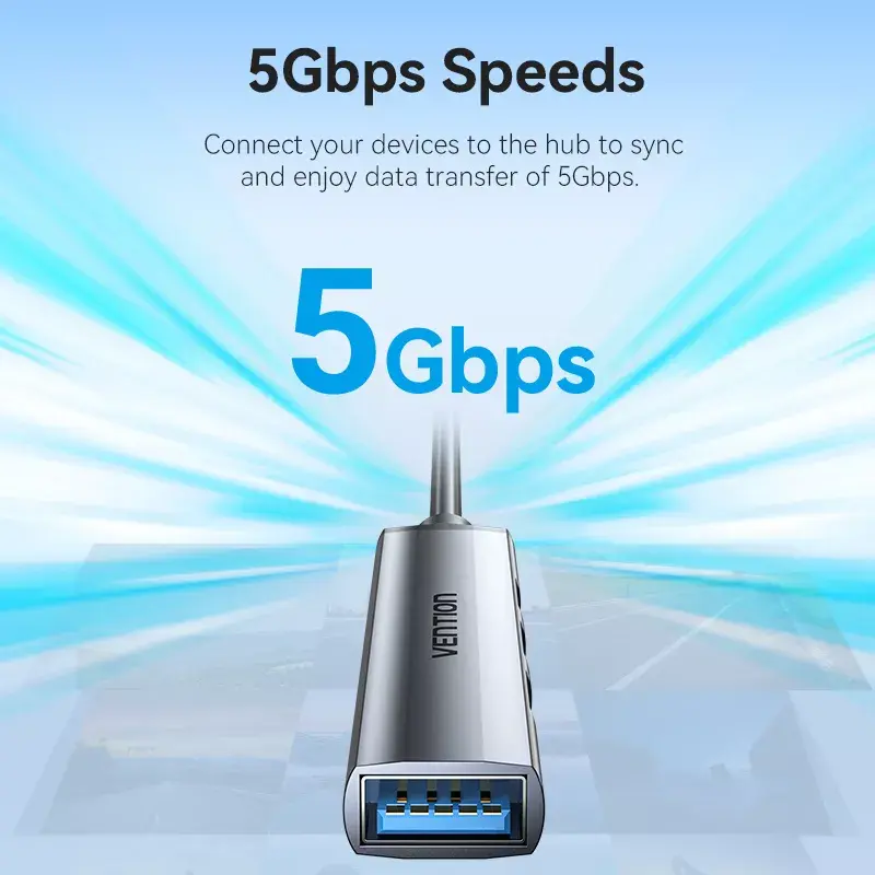 Vention CKOHB mini hub USB 3.0 4 en 1, 1x USB 3.0 + 3x USB 2.0, 5 Gbps, 0,15 m, aluminio, gris
