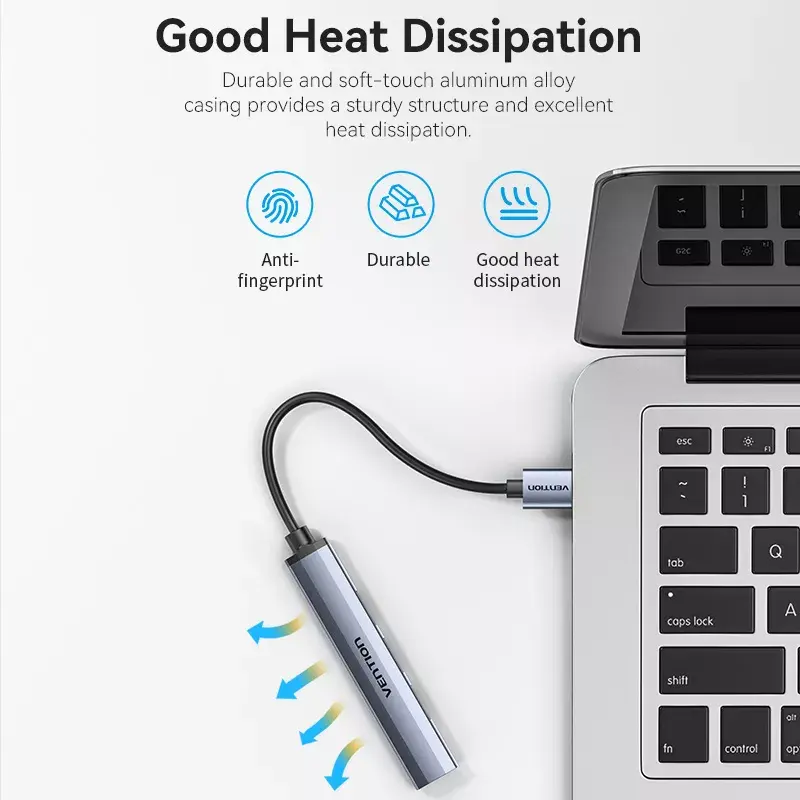 Vention CKOHB mini hub USB 3.0 4 en 1, 1x USB 3.0 + 3x USB 2.0, 5 Gbps, 0,15 m, aluminio, gris