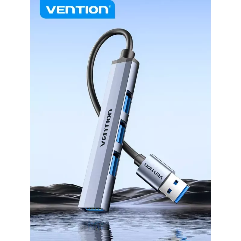 Vention CKOHB mini hub USB 3.0 4 en 1, 1x USB 3.0 + 3x USB 2.0, 5 Gbps, 0,15 m, aluminio, gris