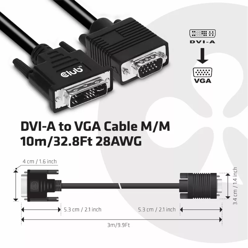 Cable DVI-A a VGA M/M CLUB3D CAC-1243 3m 28 AWG negro