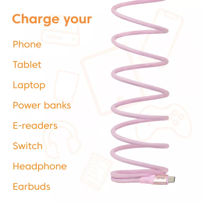 Cable CLUB3D USB-C Magnetic-Coil 240W rosa 2m USB 2.0