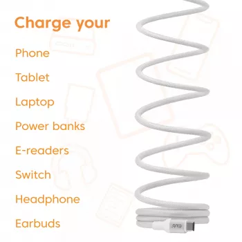 Cable USB-C Magnetic-Coil Club 3D CAC-3032 — blanco, diseño de bobina magnética para carga y transferencia de datos