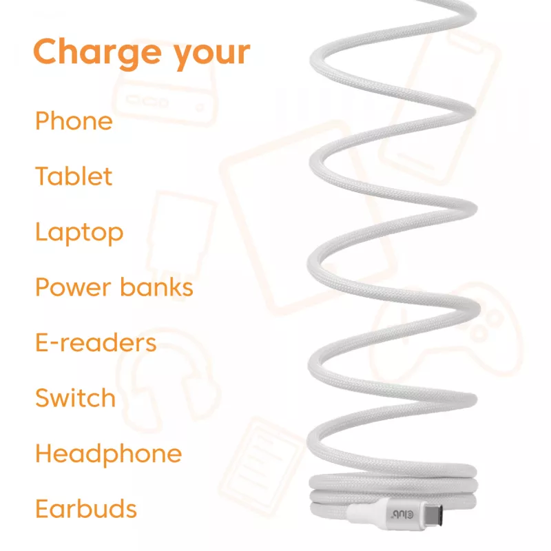 Cable USB-C Magnetic-Coil Club 3D CAC-3032 — blanco, diseño de bobina magnética para carga y transferencia de datos