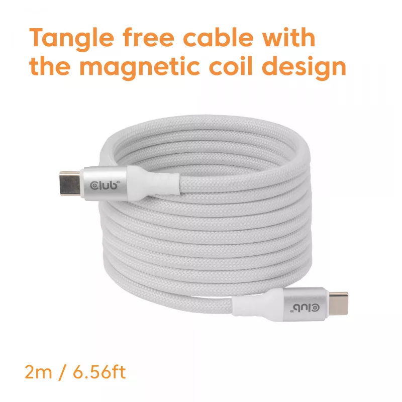 Cable USB-C Magnetic-Coil Club 3D CAC-3032 — blanco, diseño de bobina magnética para carga y transferencia de datos