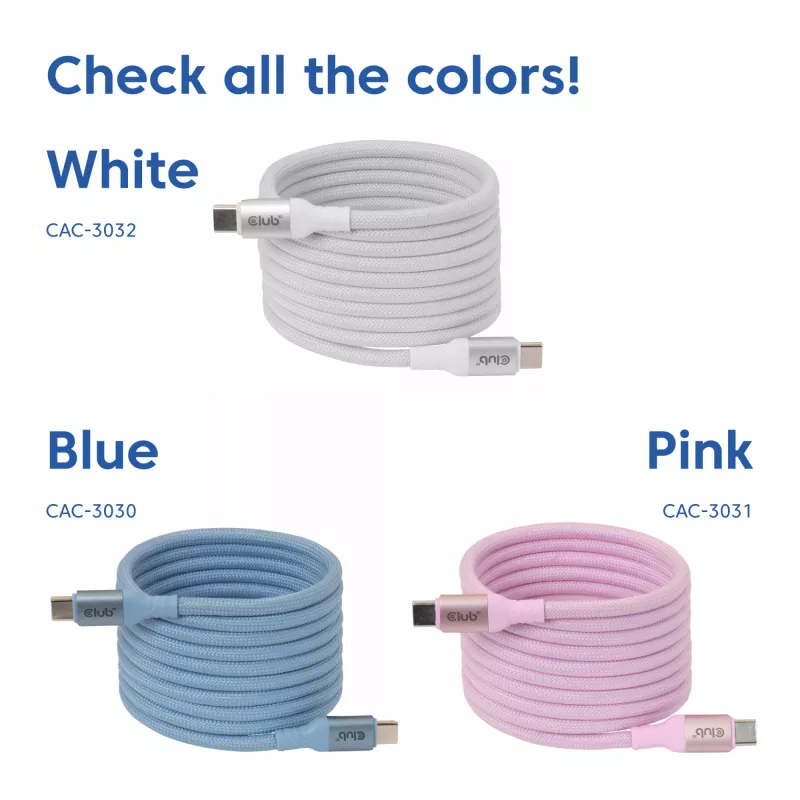 Cable USB-C Magnetic-Coil Club 3D CAC-3032 — blanco, diseño de bobina magnética para carga y transferencia de datos