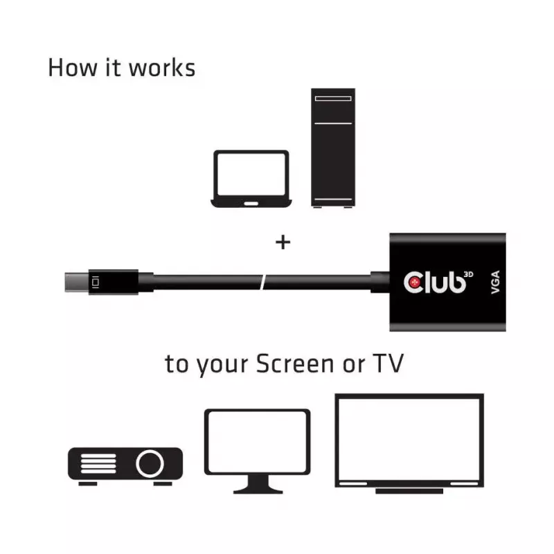 Adaptador activo CLUB3D MiniDisplayPort™ a VGA negro M/H