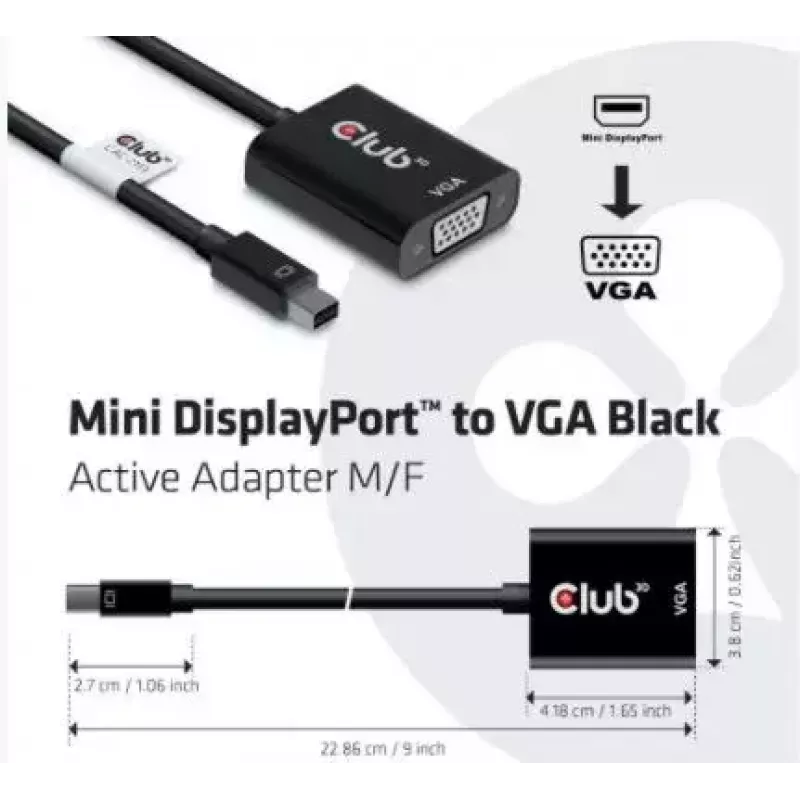 Adaptador activo CLUB3D MiniDisplayPort™ a VGA negro M/H