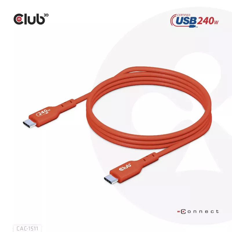 Cable bidireccional CLUB3D USB2 Type-C certificado USB-IF datos 480 Mbit/s, PD 240W (48V/5A) EPR M/M 4m