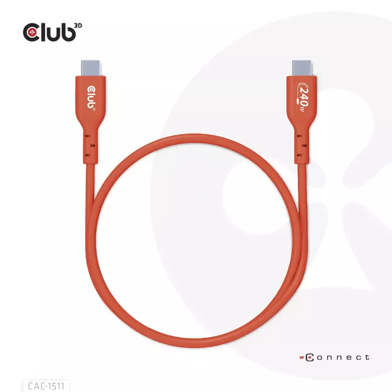 Cable bidireccional CLUB3D USB2 Type-C certificado USB-IF datos 480 Mbit/s, PD 240W (48V/5A) EPR M/M 4m