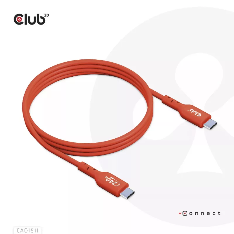 Cable bidireccional CLUB3D USB2 Type-C certificado USB-IF datos 480 Mbit/s, PD 240W (48V/5A) EPR M/M 4m