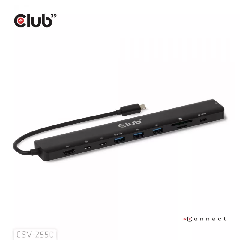 Dock portátil CLUB3D 10-1 USB Type-C® 10Gbps a HDMI™ 8K30Hz PD3.1 máx. 140 vatios
