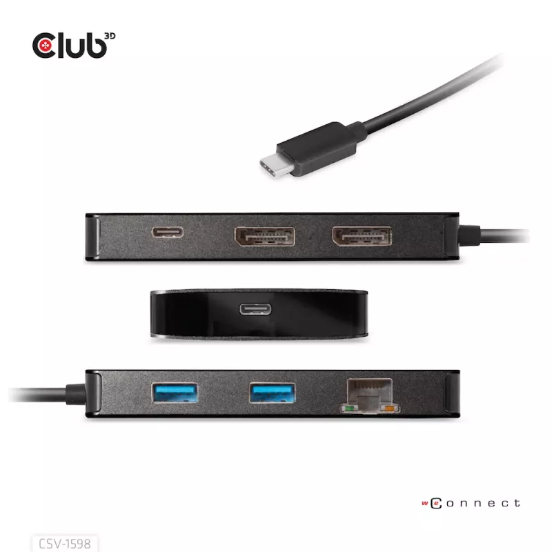 HUB CLUB3D USB Gen2 Type-C a Dual DisplayPort 4k60Hz 7-en-1