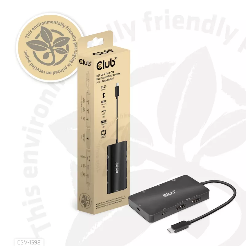 HUB CLUB3D USB Gen2 Type-C a Dual DisplayPort 4k60Hz 7-en-1