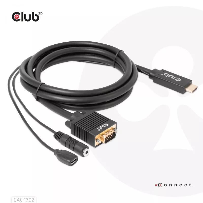 Club 3D CAC-1712 cable de HDMI a VGA M/M con alimentación Micro-USB y audio de 3,5 mm, 2 m (6,56 ft), 28AWG