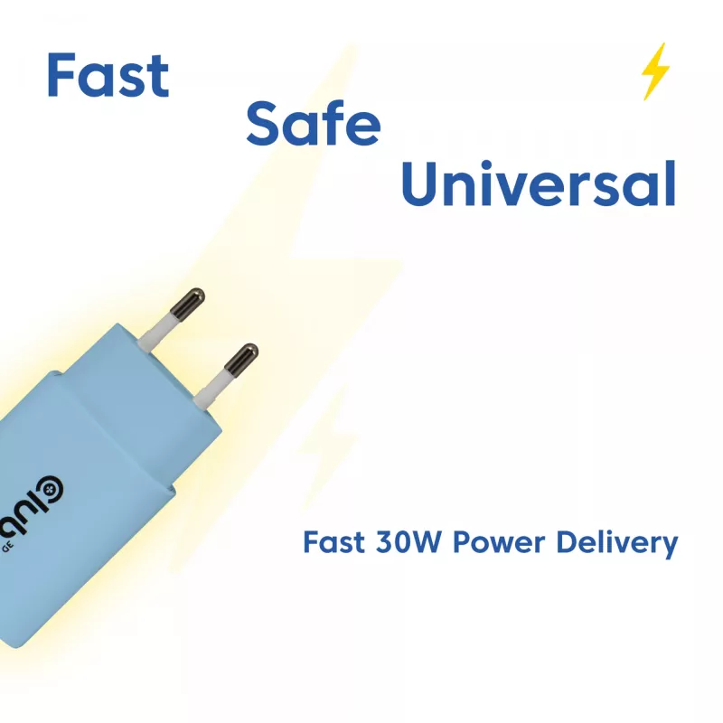 Cargador USB-C CLUB3D pack de 2 30 vatios blanco, interior, AC, azul