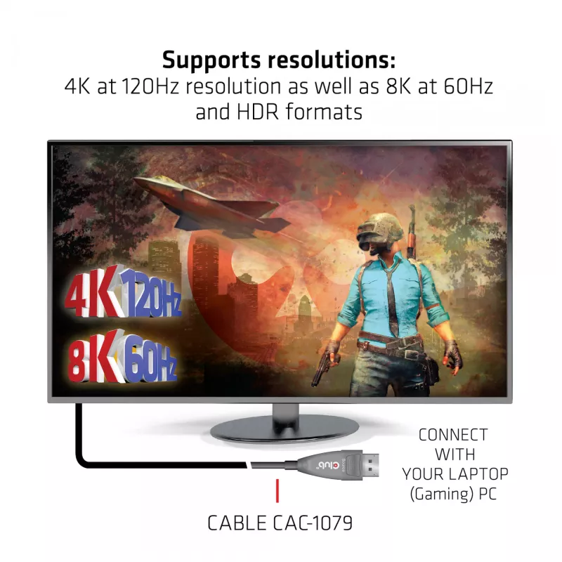 CLUB3D DisplayPort 1.4 Cable Óptico Activo Unidireccional 4K120Hz 8K60Hz M/M 20m/65.62ft