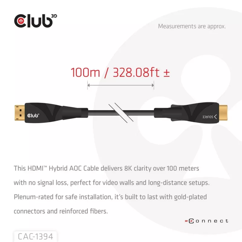 Cable AOC CLUB3D CAC-1394 Ultra High Speed 4K120Hz/8K60Hz unidireccional M/M 100m