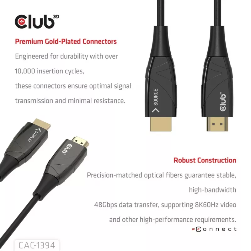 Cable AOC CLUB3D CAC-1394 Ultra High Speed 4K120Hz/8K60Hz unidireccional M/M 100m