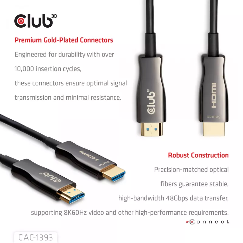 Cable AOC híbrido Club 3D HDMI 8K60Hz / 4K120Hz 50 m, HDMI tipo A macho–macho