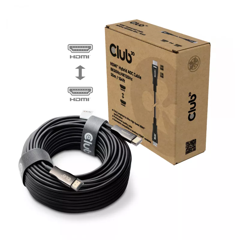 Cable AOC híbrido Club 3D HDMI 8K60Hz / 4K120Hz 50 m, HDMI tipo A macho–macho