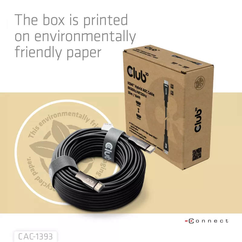 Cable AOC híbrido Club 3D HDMI 8K60Hz / 4K120Hz 50 m, HDMI tipo A macho–macho