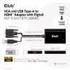 Club 3D CAC-1720 adaptador de VGA y USB Type-A a HDMI con pigtail M/H, 0,6 m (1,97 ft), 28AWG, negro