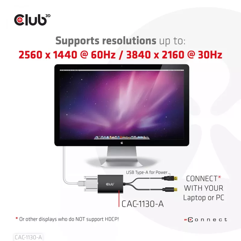 Adaptador activo CLUB3D Mini DisplayPort a Dual Link DVI, versión HDCP OFF para Apple Cinema Displays