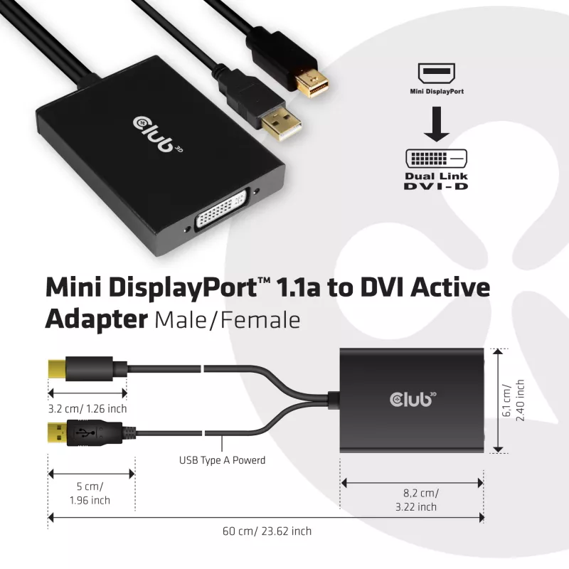 Adaptador activo MiniDisplayPort 1.2a a Dual Link DVI-D CLUB3D CAC-1130