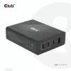 Cargador de viaje CLUB3D 132W tecnología GaN, cuatro puertos USB Type-A y -C, compatibilidad con Power Delivery (PD) 3.0