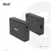 Cargador de viaje CLUB3D 132W tecnología GaN, cuatro puertos USB Type-A y -C, compatibilidad con Power Delivery (PD) 3.0