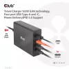 Cargador de viaje CLUB3D 132W tecnología GaN, cuatro puertos USB Type-A y -C, compatibilidad con Power Delivery (PD) 3.0