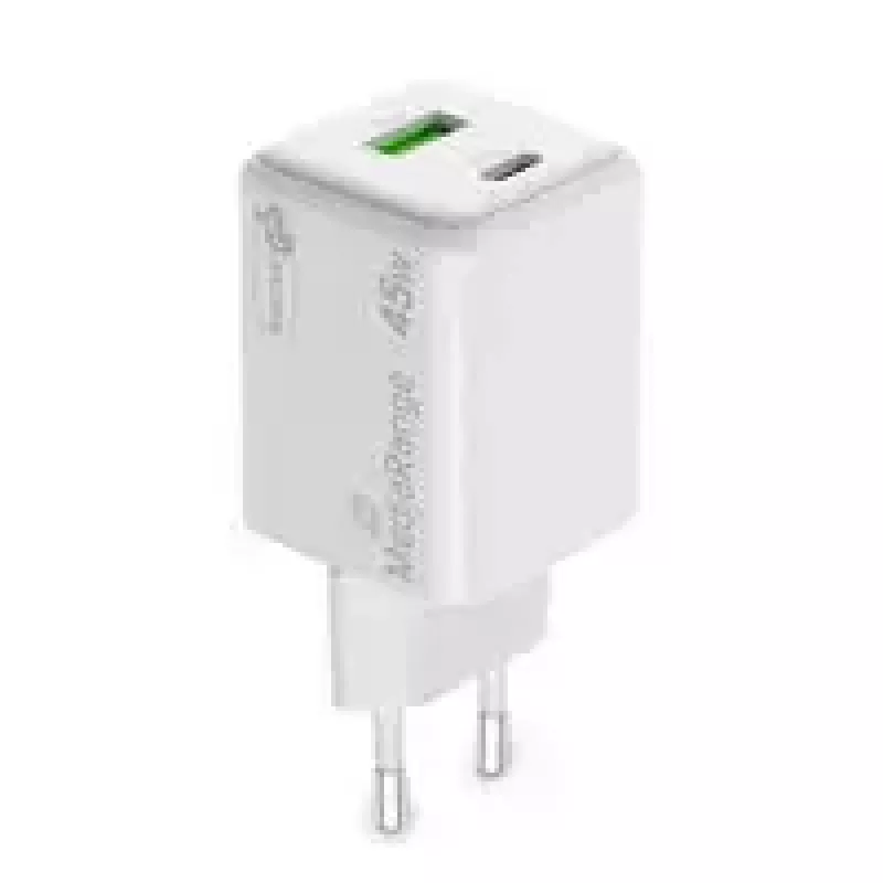 Cargador de interior USB-C 45W AC MediaRange MRMA113-2 para smartphone y tablet, blanco, entrada 100–240 V