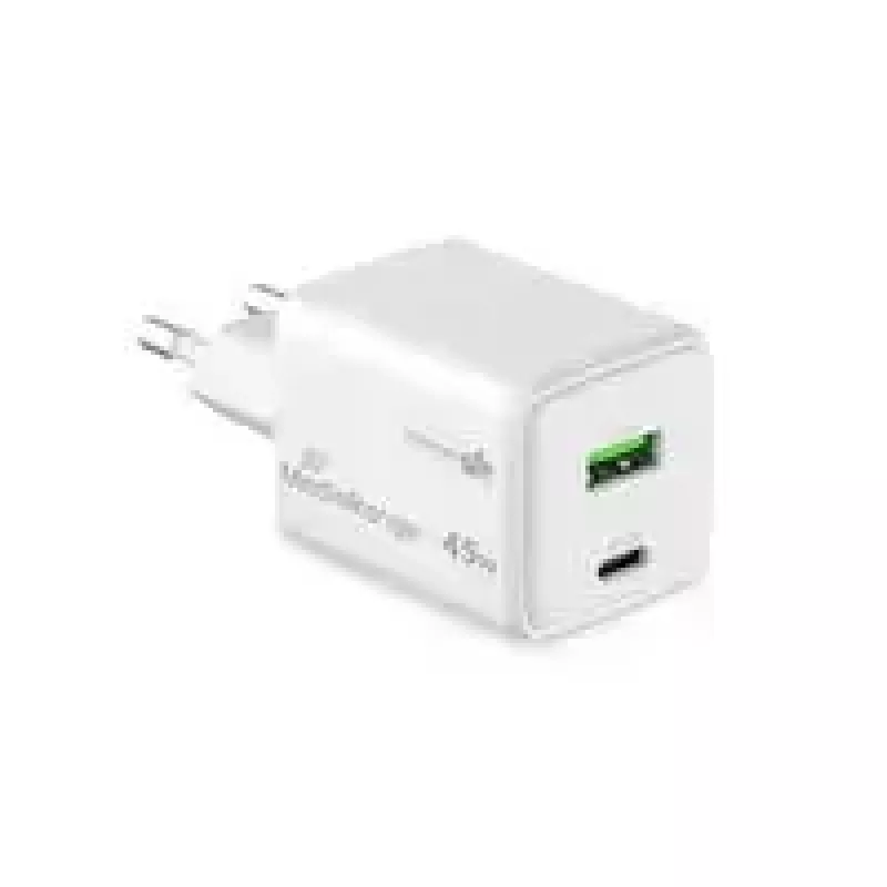 Cargador de interior USB-C 45W AC MediaRange MRMA113-2 para smartphone y tablet, blanco, entrada 100–240 V