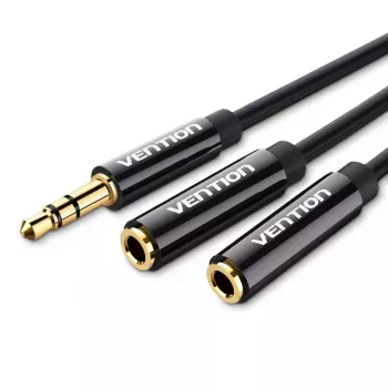 Cable divisor estéreo Vention conector jack de 3,5 mm macho a 2x conector jack de 3,5 mm hembra 0,3m negro ABS