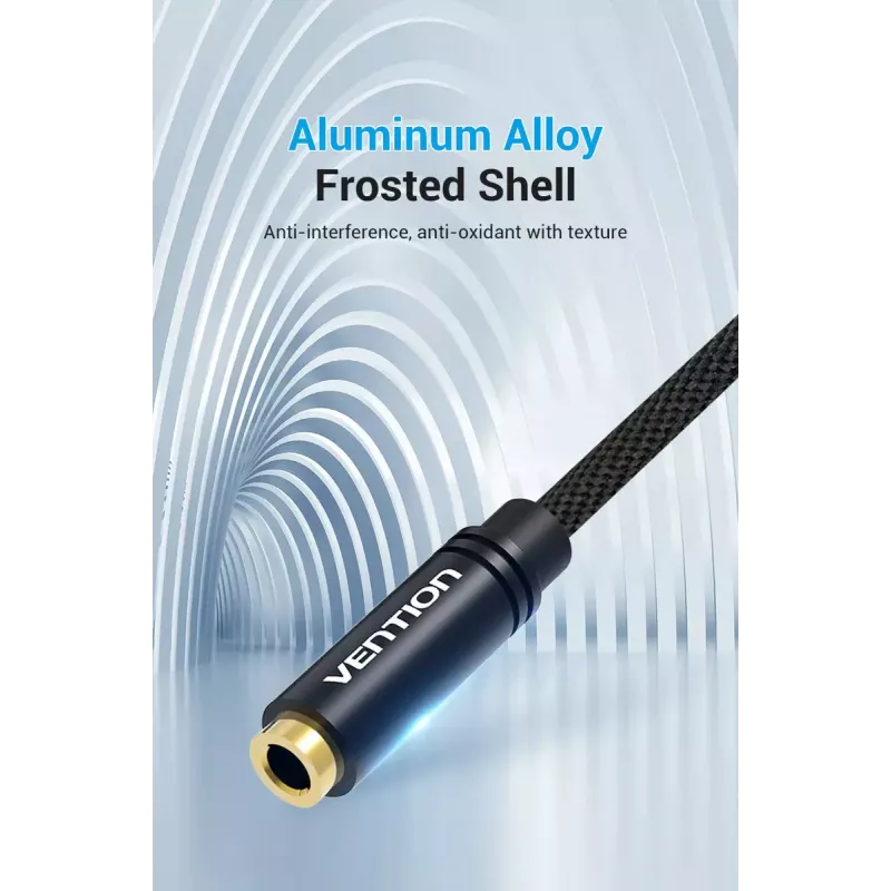 Cable adaptador de audio Vention 2×3,5 mm macho a conector hembra de 3,5 mm de 4 polos, 0,3 m, negro