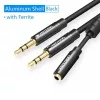 Cable adaptador de audio Vention 2×3,5 mm macho a conector hembra de 3,5 mm de 4 polos, 0,3 m, negro