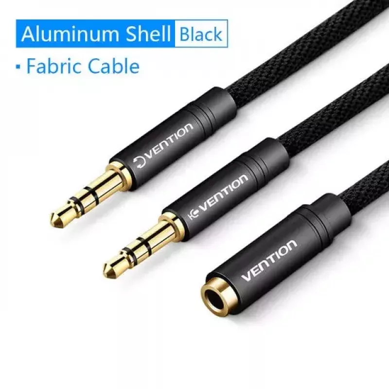 Cable adaptador de audio Vention 2×3,5 mm macho a conector hembra de 3,5 mm de 4 polos, 0,3 m, negro