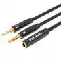 Cable adaptador de audio Vention 2×3,5 mm macho a conector hembra de 3,5 mm de 4 polos, 0,3 m, negro