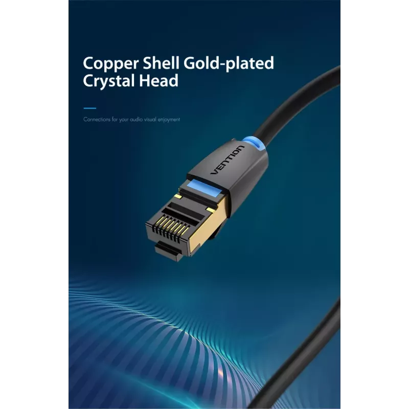 Cable de red Vention Cat.8 SFTP 0,5 m negro RJ-45 con recubrimiento de oro