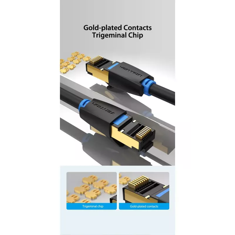 Cable de red Vention Cat.8 SFTP 0,5 m negro RJ-45 con recubrimiento de oro