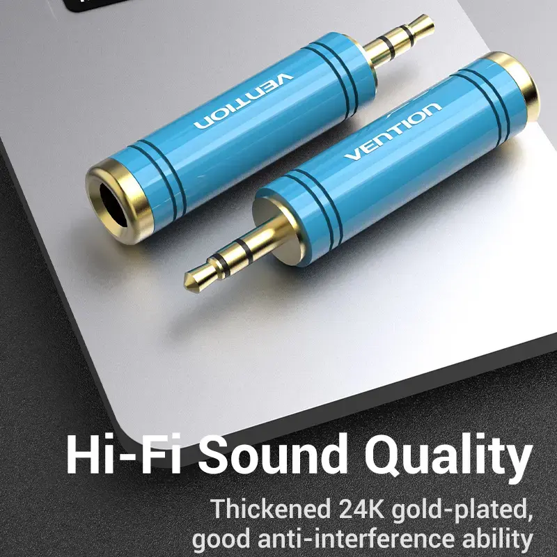 Adaptador de audio Vention de jack de 3,5 mm macho a jack de 6,5 mm hembra, azul, acabado metálico