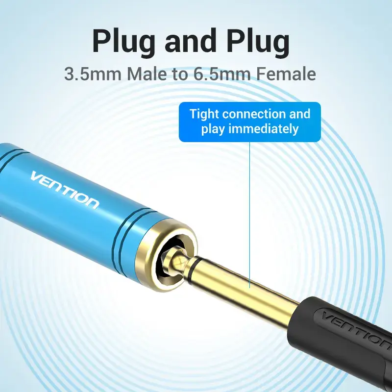 Adaptador de audio Vention de jack de 3,5 mm macho a jack de 6,5 mm hembra, azul, acabado metálico