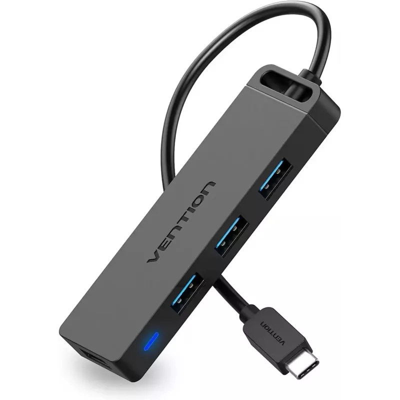Vention TGKBB hub USB-C 5 en 1, 4x USB 3.0, entrada de alimentación Micro-USB, 5 Gbps, 0,15 m, negro