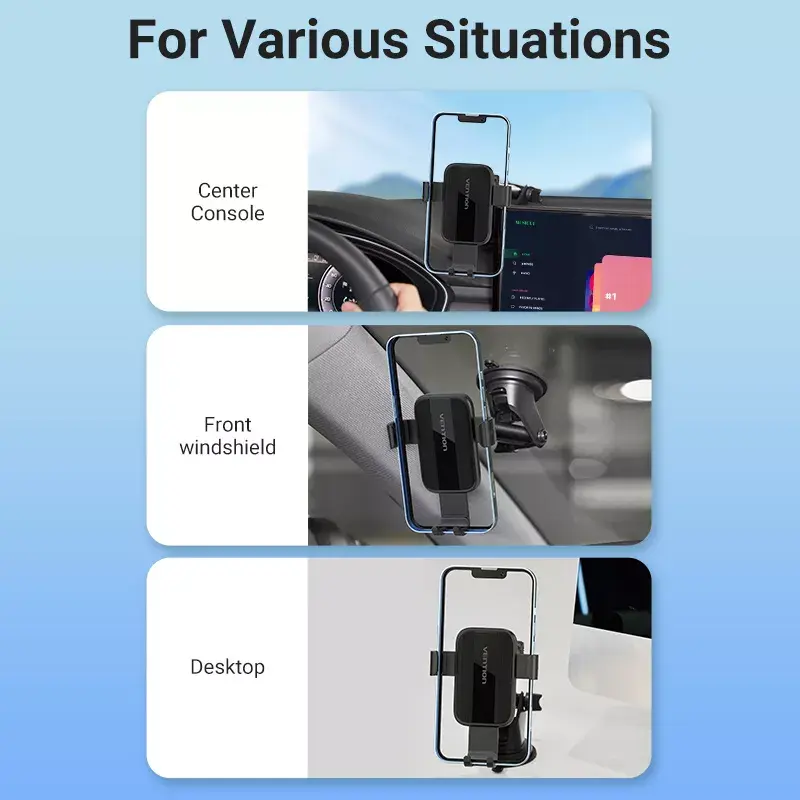Vention KCOB0 soporte de coche para teléfono con sujeción automática y ventosa, tipo cuadrado, negro