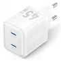 Cargador rápido de CA para interiores Vention FEFW0-EU 45W, 2x USB-C, compatible con smartphone, portátil, tablet, smartwatch y auriculares, blanco