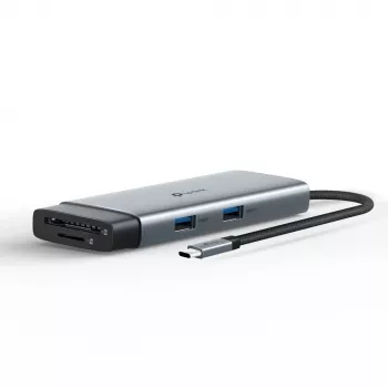 Hub USB Type-C TP-Link UH7021C — HDMI, USB 3.2 Gen1, USB 2.0, SD/microSD, 5000 Mbit/s, aluminio negro