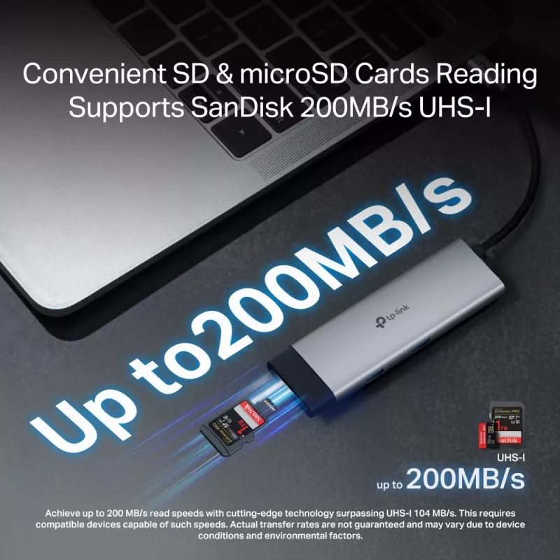 Hub USB Type-C TP-Link UH7021C — HDMI, USB 3.2 Gen1, USB 2.0, SD/microSD, 5000 Mbit/s, aluminio negro