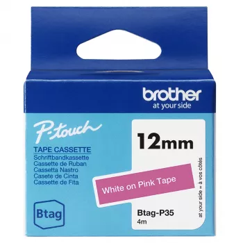 Cinta de etiquetar Brother BTAG-P35 Blanco sobre Rosa 1,2 cm 4 m
