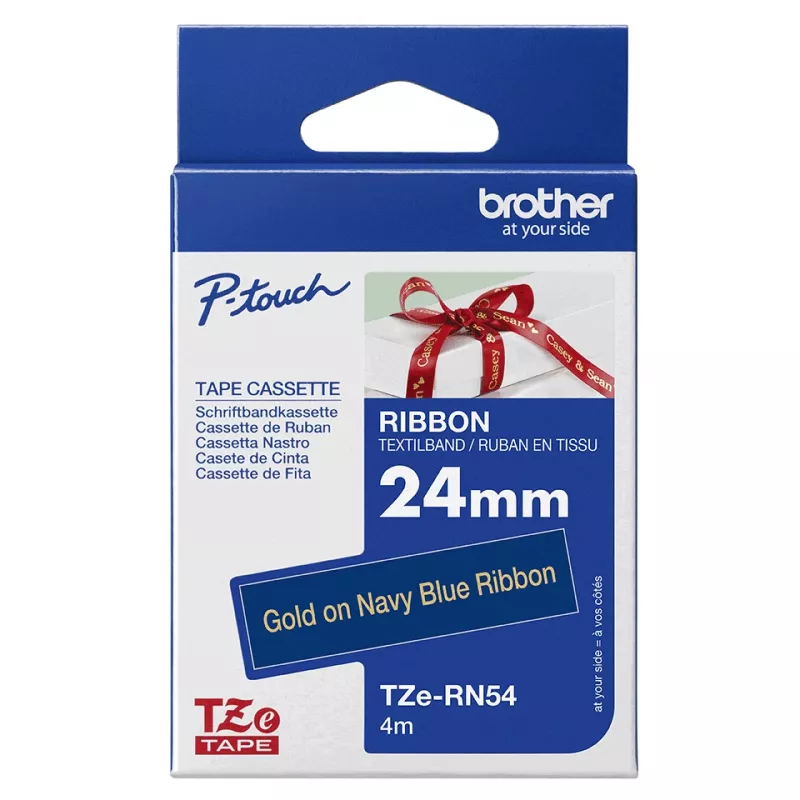 Cinta de etiquetar Brother TZE-RN54 Oro sobre azul marino