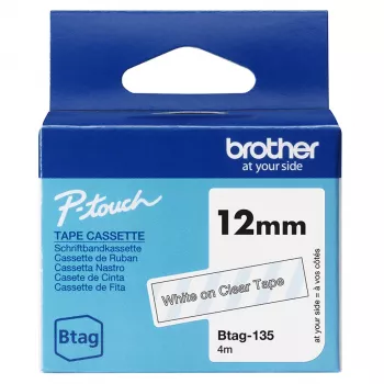 Cinta de etiquetar Brother BTAG-135 Blanco sobre transparente 1,2 cm 4 m